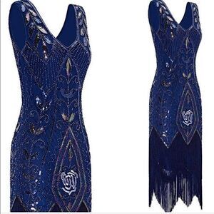 1920’s flapper gatsby fringe sleeveless mini dress